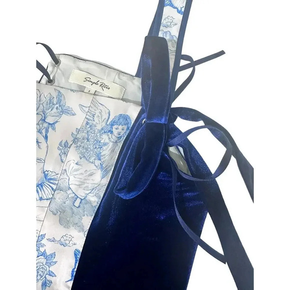 Simple Retro Navy Blue Floral Side Velvet Bustier Corset Top Size S - Picture 5 of 8